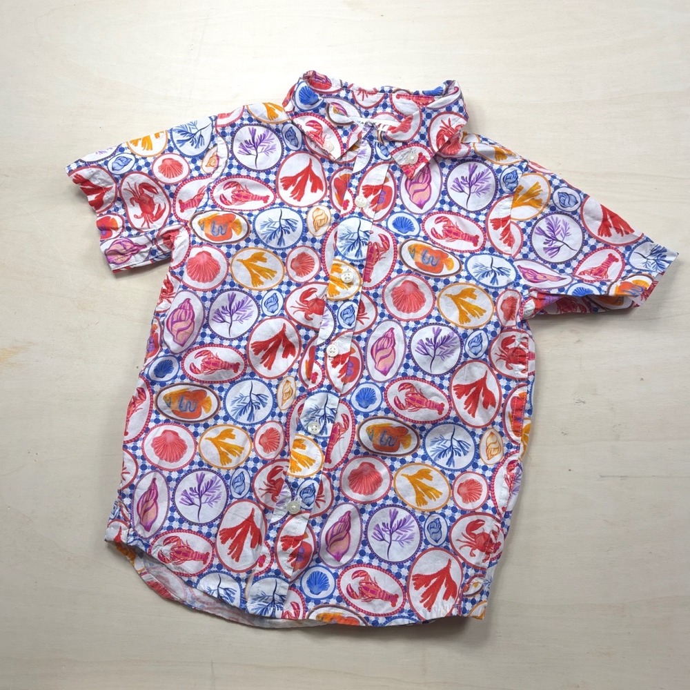 Janie and Jack Boys Nautical Sea Life Lobster Crab Print Button Down Shirt 4